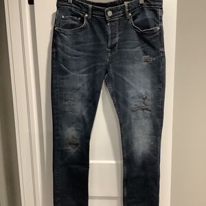 AllSaints Mens Jeans, size 32, dark distressed blue